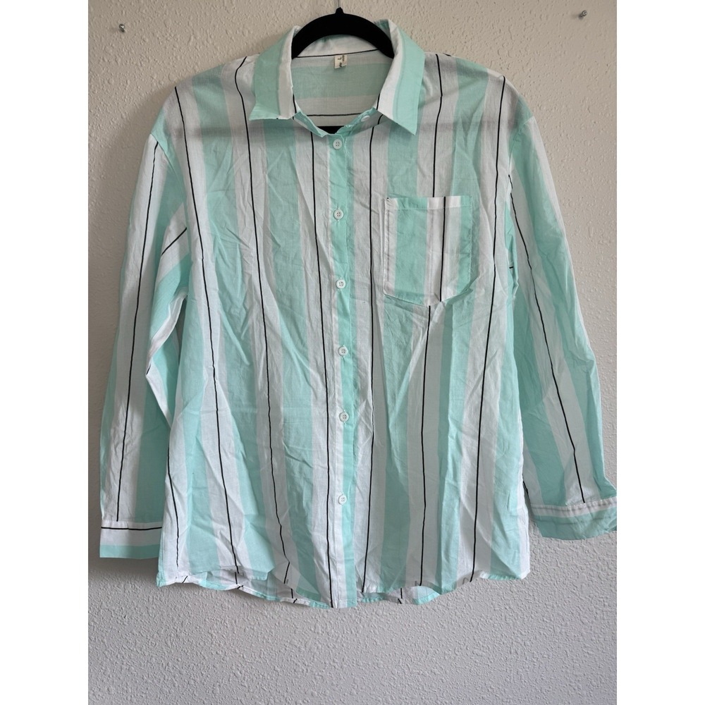 Simuyao Women's Striped Long-Sleeve Button-Up Shirt with Pocket Size L (0010)